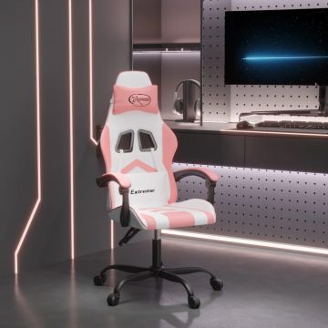 vidaXL Pasukama žaidimų kėdė, baltos ir rožinės spalvos, dirbtinė oda