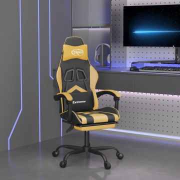 vidaXL Pasukama žaidimų kėdė su pakoja, juoda ir auksinė, dirbtinė oda