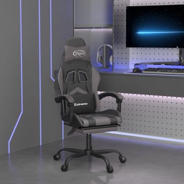vidaXL Pasukama žaidimų kėdė su pakoja, juoda ir pilka, dirbtinė oda