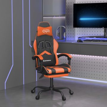 vidaXL Pasukama žaidimų kėdė su pakoja, juoda/oranžinė, dirbtinė oda