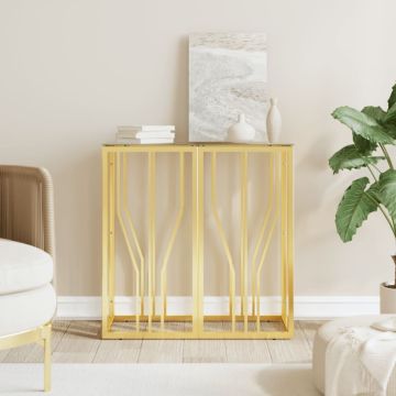 vidaXL Konsolinis staliukas, auksinis, 70x30x70cm, plienas ir stiklas