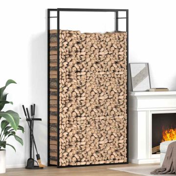 vidaXL Stovas malkoms, matinės juodos spalvos, 110x28x214cm, plienas