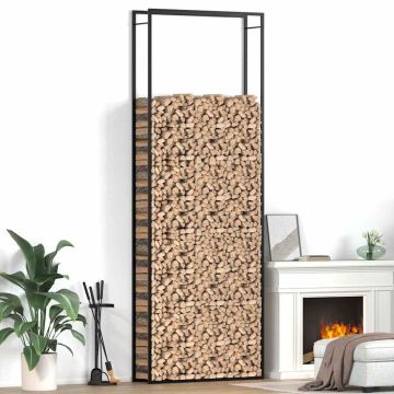 vidaXL Stovas malkoms, matinės juodos spalvos, 110x28x312cm, plienas
