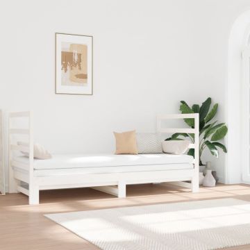 vidaXL Ištraukiama lova, balta, 2x(90x190)cm, pušies medienos masyvas