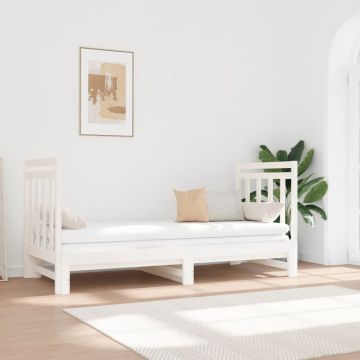 vidaXL Ištraukiama lova, balta, 2x(90x190)cm, pušies medienos masyvas