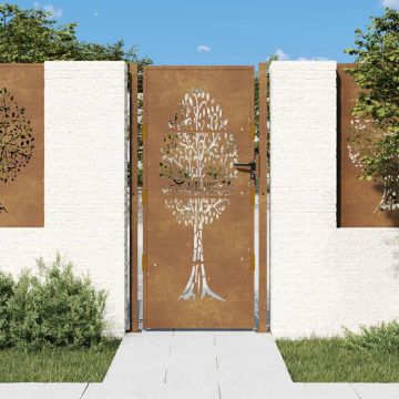 vidaXL Sodo vartai, 100x175 cm, Corten plienas, medžio raštas