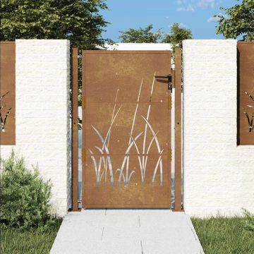 vidaXL Sodo vartai, 100x150 cm, Corten plienas, žolės raštas