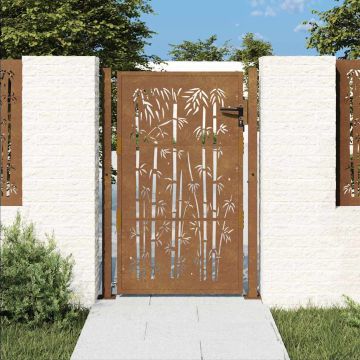vidaXL Sodo vartai, 100x150 cm, Corten plienas, bambuko dizainas