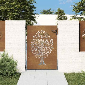 vidaXL Sodo vartai, 85x150 cm, Corten plienas, medžio raštas