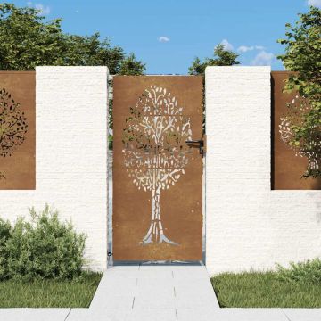 vidaXL Sodo vartai, 85x200 cm, Corten plienas, medžio raštas
