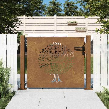 vidaXL Sodo vartai, 100x100 cm, Corten plienas, medžio raštas