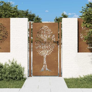 vidaXL Sodo vartai, 100x200 cm, Corten plienas, medžio raštas