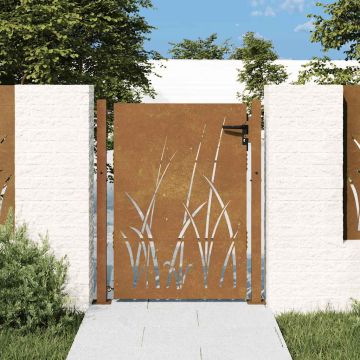 vidaXL Sodo vartai, 100x150 cm, Corten plienas, žolės raštas