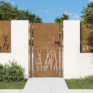 vidaXL Sodo vartai, 100x200 cm, Corten plienas, žolės raštas