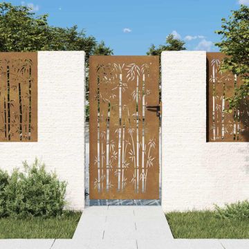 vidaXL Sodo vartai, 85x175 cm, Corten plienas, bambuko dizainas