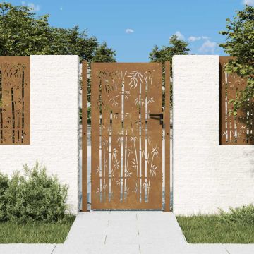 vidaXL Sodo vartai, 100x200 cm, Corten plienas, bambuko dizainas