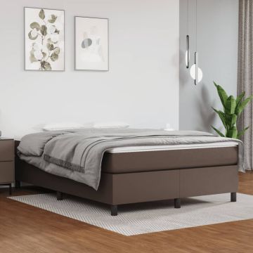 vidaXL Lovos rėmas su spyruoklėmis, rudos, 140x200cm, dirbtinė oda