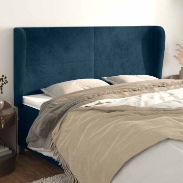 vidaXL Galvūgalis su auselėmis, mėlynas, 163x23x118/128cm, aksomas