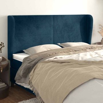 vidaXL Galvūgalis su auselėmis, mėlynas, 183x23x118/128cm, aksomas