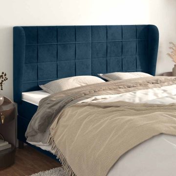 vidaXL Galvūgalis su auselėmis, mėlynas, 163x23x118/128cm, aksomas