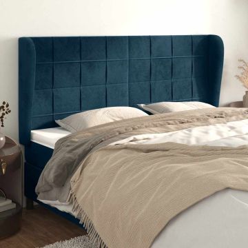 vidaXL Galvūgalis su auselėmis, mėlynas, 183x23x118/128cm, aksomas