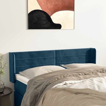 vidaXL Galvūgalis su auselėmis,tamsiai mėlynos,147x16x78/88cm, aksomas