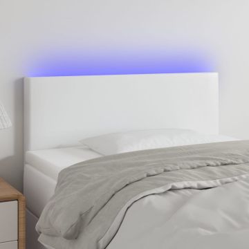 vidaXL Galvūgalis su LED, baltos spalvos, 100x5x78/88cm, dirbtinė oda