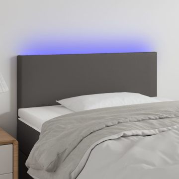 vidaXL Galvūgalis su LED, pilkos spalvos,100x5x78/88cm, dirbtinė oda