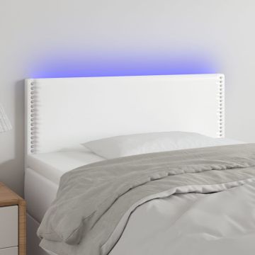 vidaXL Galvūgalis su LED, baltos spalvos, 100x5x78/88cm, dirbtinė oda