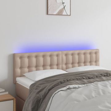 vidaXL Galvūgalis su LED, kapučino spalvos, 144x5x78/88cm