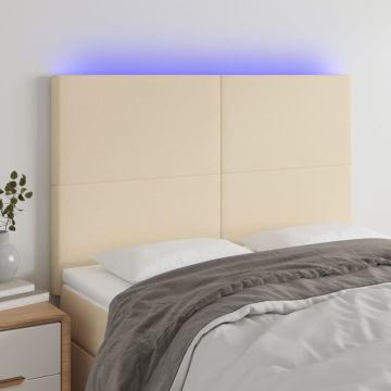 vidaXL Galvūgalis su LED, kreminės spalvos, 144x5x118/128cm, audinys