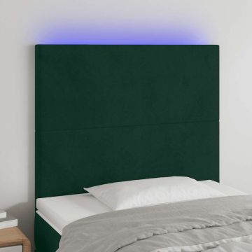 vidaXL Galvūgalis su LED, tamsiai žalias, 100x5x118/128cm, aksomas