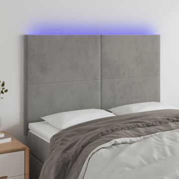 vidaXL Galvūgalis su LED, šviesiai pilkas, 144x5x118/128cm, aksomas