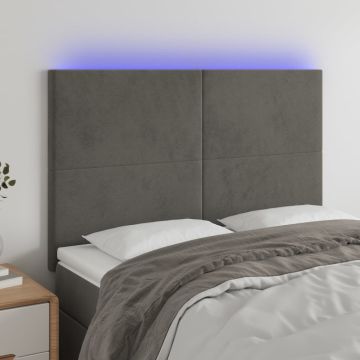 vidaXL Galvūgalis su LED, tamsiai pilkas, 144x5x118/128cm, aksomas