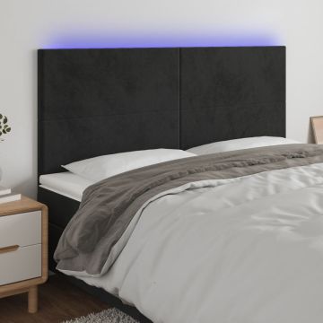 vidaXL Galvūgalis su LED, juodos spalvos, 160x5x118/128cm, aksomas