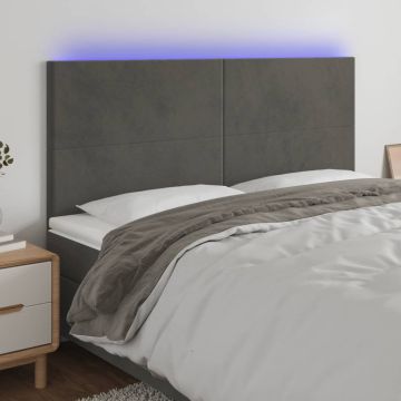 vidaXL Galvūgalis su LED, tamsiai pilkas, 180x5x118/128cm, aksomas