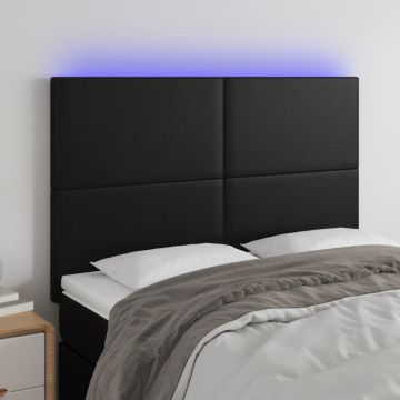 vidaXL Galvūgalis su LED, juodos spalvos, 144x5x118/128cm dirbtinė oda