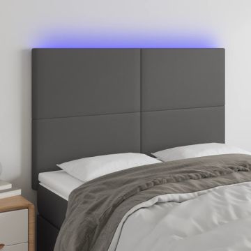 vidaXL Galvūgalis su LED, pilkas, 144x5x118/128cm, dirbtinė oda