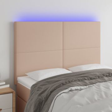 vidaXL Galvūgalis su LED, kapučino spalvos, 144x5x118/128cm