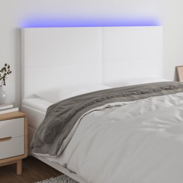 vidaXL Galvūgalis su LED, baltos spalvos, 180x5x118/128cm dirbtinė oda