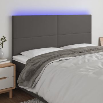 vidaXL Galvūgalis su LED, pilkas, 200x5x118/128cm, dirbtinė oda
