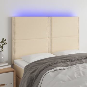 vidaXL Galvūgalis su LED, kreminės spalvos, 144x5x118/128cm, audinys