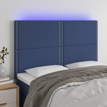 vidaXL Galvūgalis su LED, mėlynos spalvos, 144x5x118/128cm, audinys