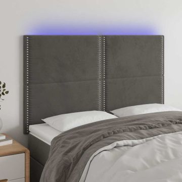vidaXL Galvūgalis su LED, tamsiai pilkas, 144x5x118/128cm, aksomas