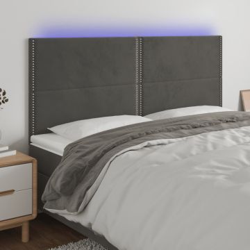 vidaXL Galvūgalis su LED, tamsiai žalias, 160x5x118/128cm, aksomas