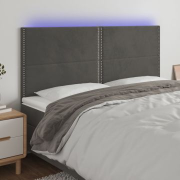 vidaXL Galvūgalis su LED, tamsiai pilkas, 180x5x118/128cm, aksomas
