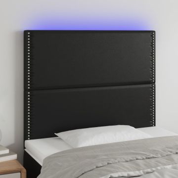 vidaXL Galvūgalis su LED, juodos spalvos, 90x5x118/128cm, dirbtinė oda