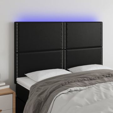 vidaXL Galvūgalis su LED, juodos spalvos, 144x5x118/128cm dirbtinė oda