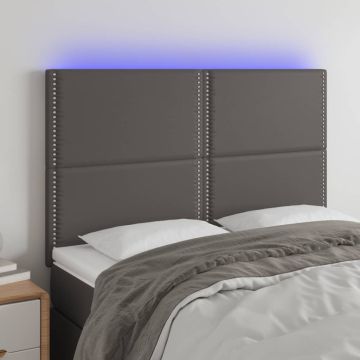 vidaXL Galvūgalis su LED, pilkas, 144x5x118/128cm, dirbtinė oda