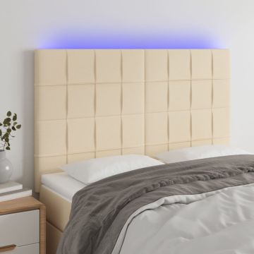 vidaXL Galvūgalis su LED, kreminės spalvos, 144x5x118/128cm, audinys